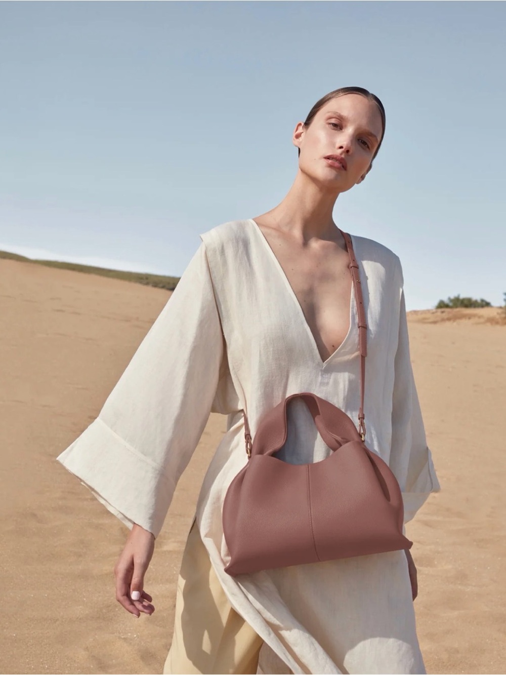 Polène Mauve Pink Pebbled Leather Shoulder Hobo